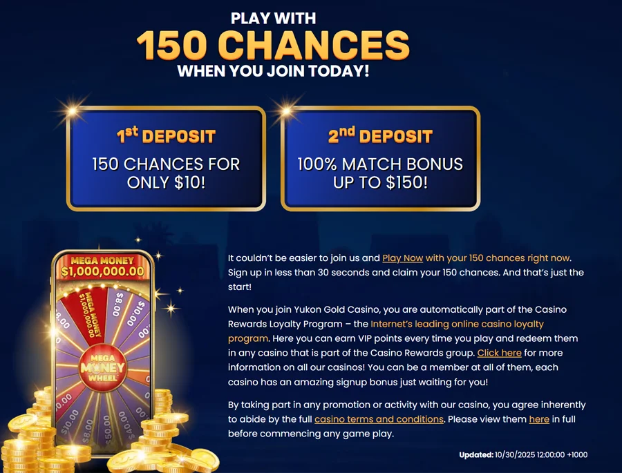 Yukon Gold Casino Bonuses & 150 Chances